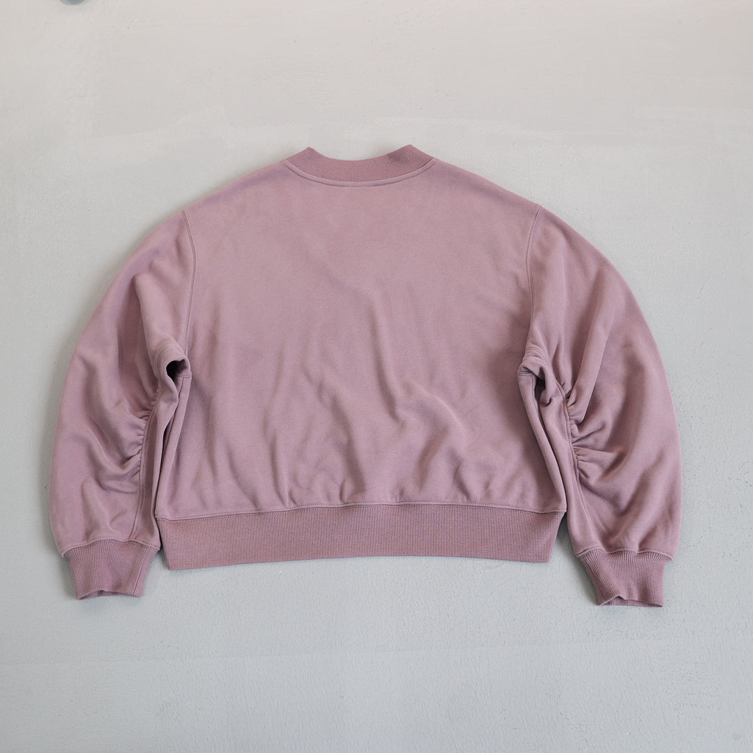 Cropped V Neck Sweatshirt With Ruched Sleeves - Purple - 3