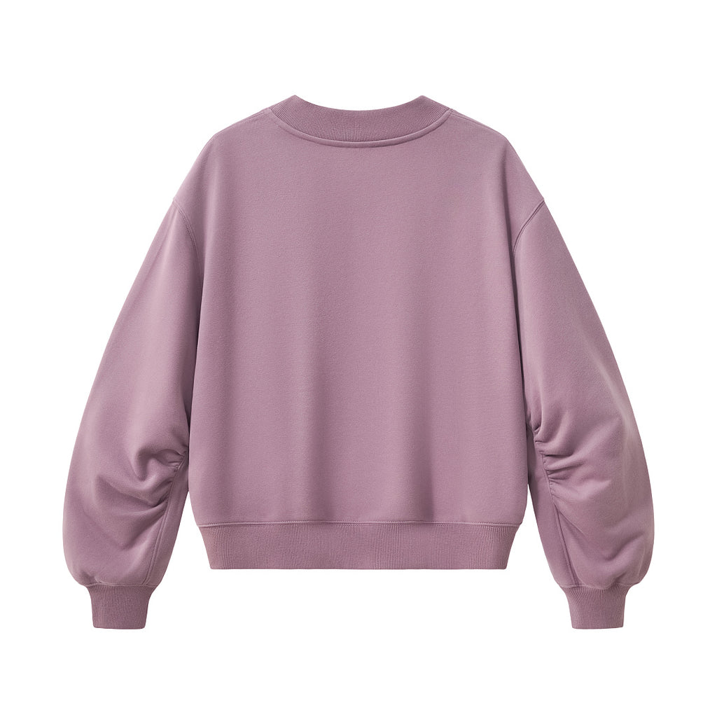 Cropped V Neck Sweatshirt With Ruched Sleeves - Purple - 5