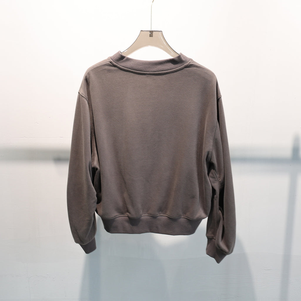 Cropped V Neck Sweatshirt With Ruched Sleeves - Taupe - 1