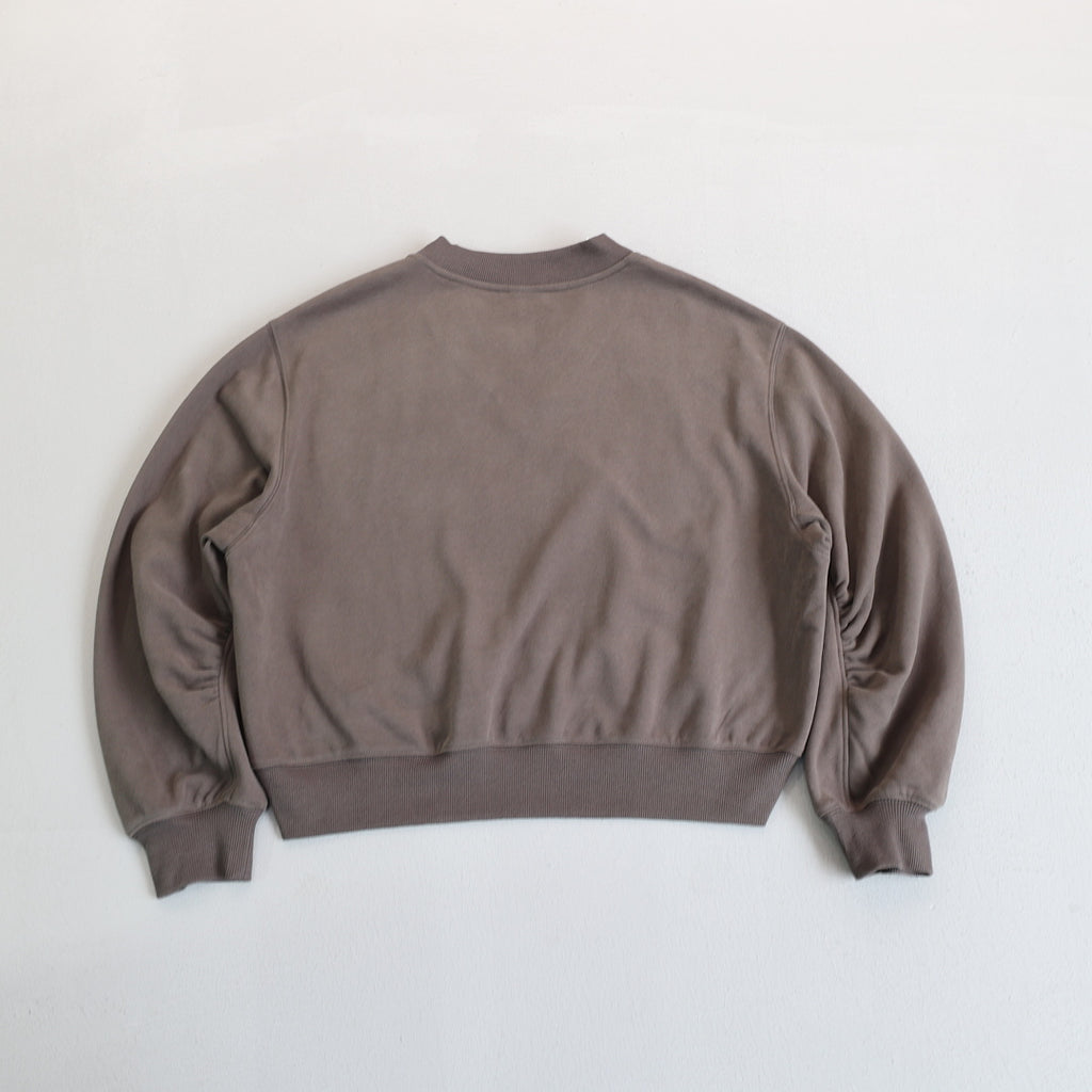 Cropped V Neck Sweatshirt With Ruched Sleeves - Taupe - 3
