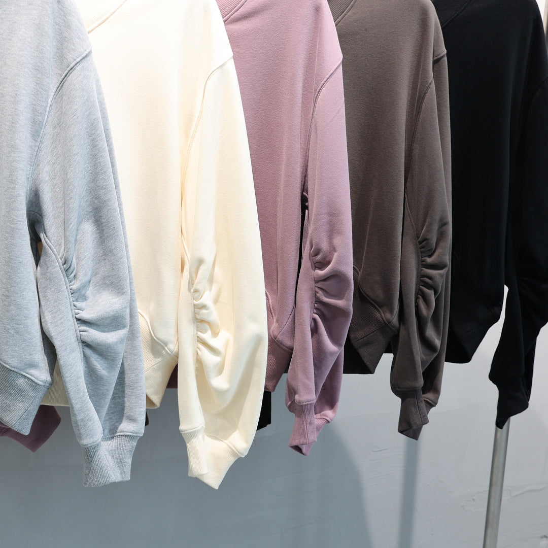 Cropped V Neck Sweatshirt With Ruched Sleeves - view 6
