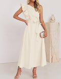 One Shoulder Ruffle Belted Midi Dress - Apricot
