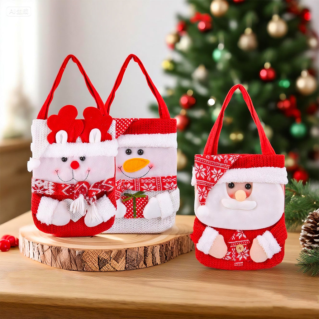 Santa Snowman Reindeer Holiday Treat Tote Bags - view 1