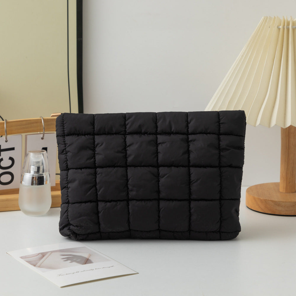 Puffy Quilted Cosmetic Pouch With Zip Top - Black