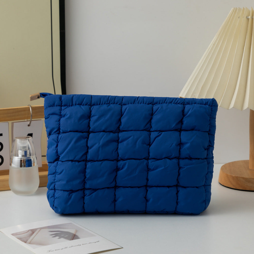 Puffy Quilted Cosmetic Pouch With Zip Top - Blue