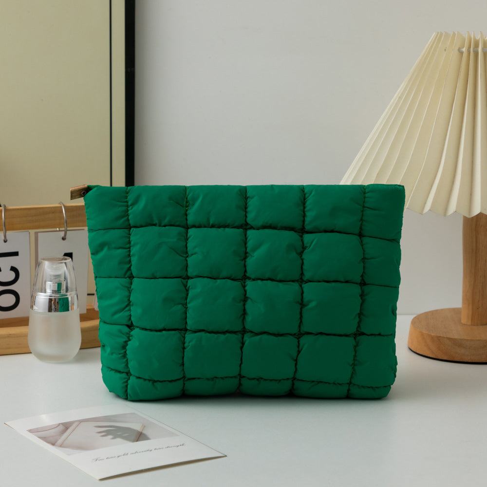 Puffy Quilted Cosmetic Pouch With Zip Top - Green