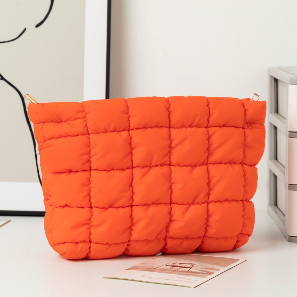 Puffy Quilted Cosmetic Pouch With Zip Top - Orange