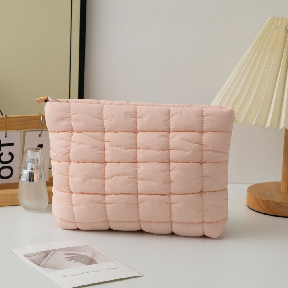 Puffy Quilted Cosmetic Pouch With Zip Top - Pink