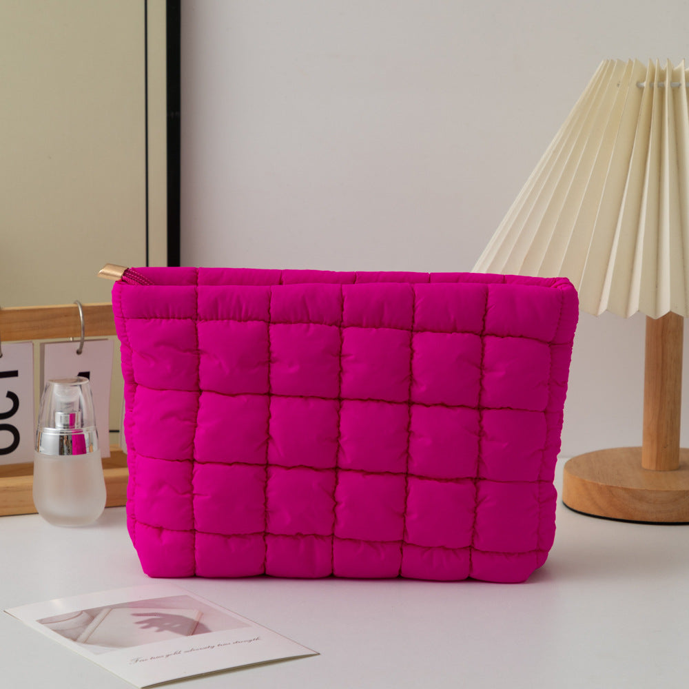 Puffy Quilted Cosmetic Pouch With Zip Top - Rose