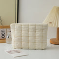 Puffy Quilted Cosmetic Pouch With Zip Top - White