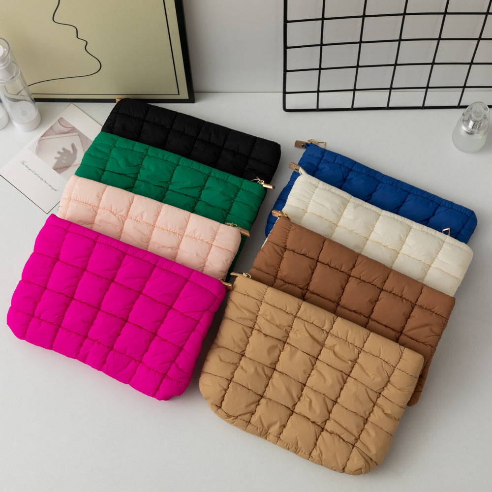 Puffy Quilted Cosmetic Pouch With Zip Top