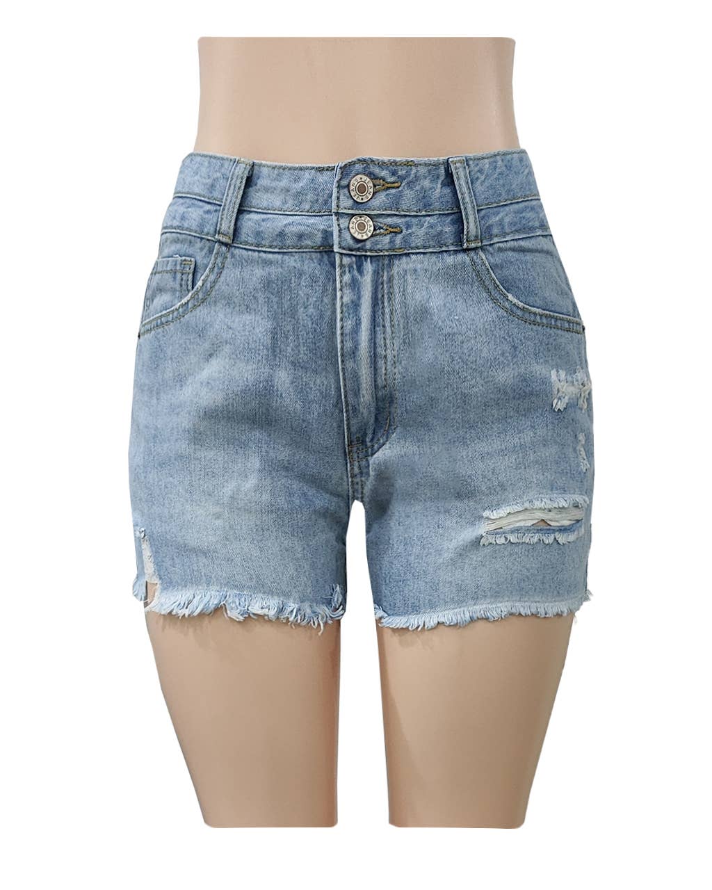 Frayed Hem High Waisted Denim Shorts