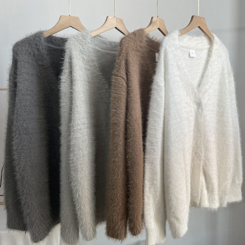 Brushed Mohair Look V Neck Cardigan - view 1