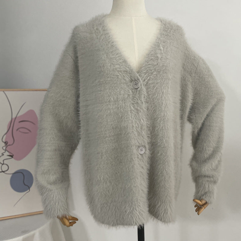 Brushed Mohair Look V Neck Cardigan - view 2