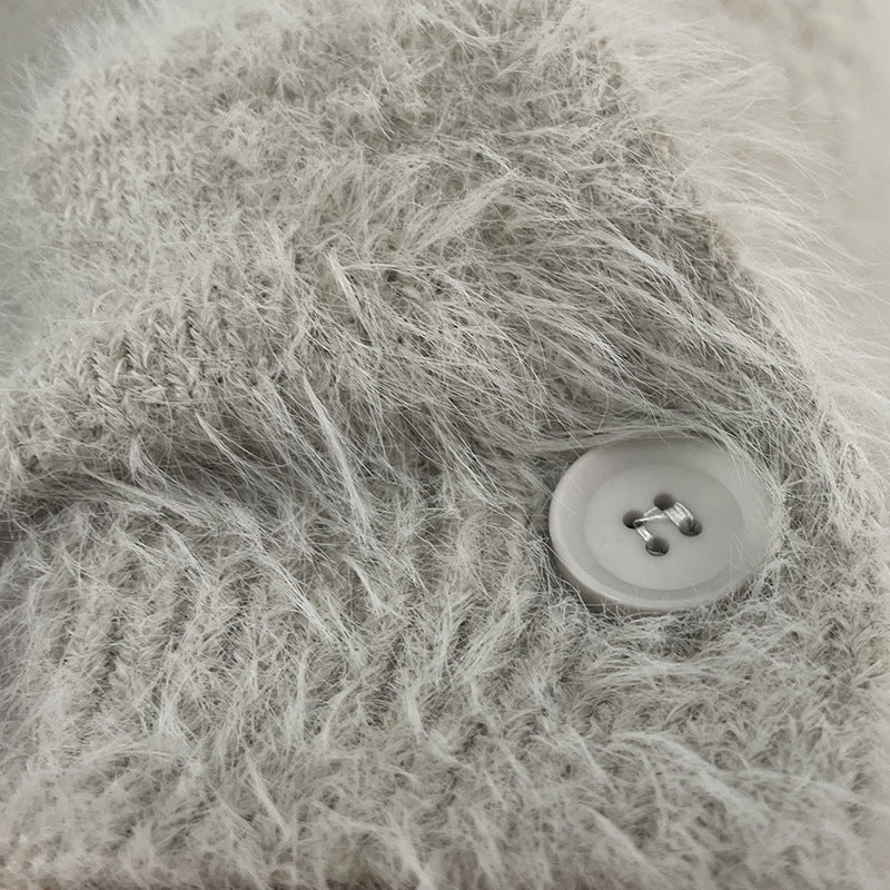 Brushed Mohair Look V Neck Cardigan - view 3