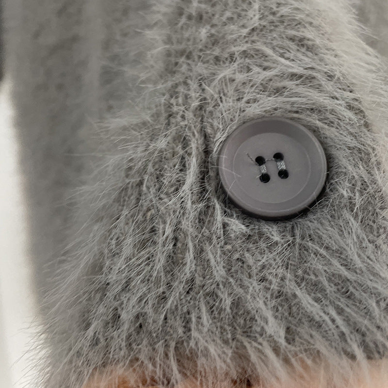 Brushed Mohair Look V Neck Cardigan - view 4