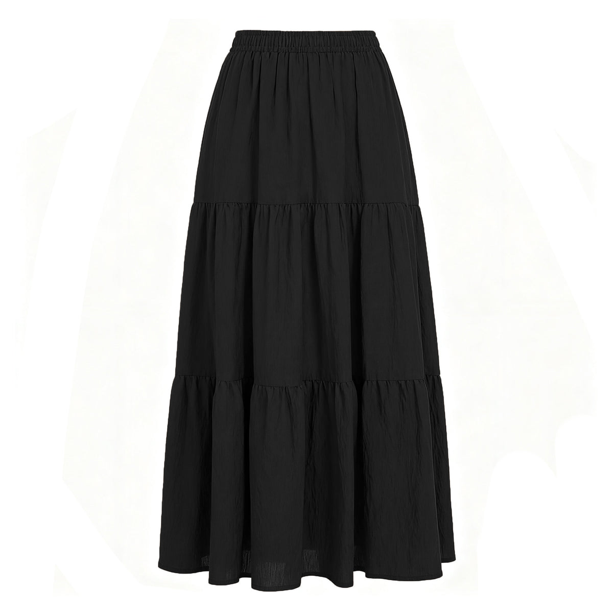 Tiered Cotton Linen Maxi Skirt With Pockets - Black