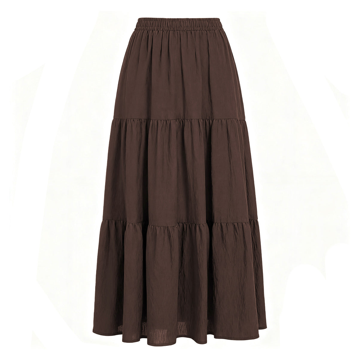 Tiered Cotton Linen Maxi Skirt With Pockets - Brown - 1