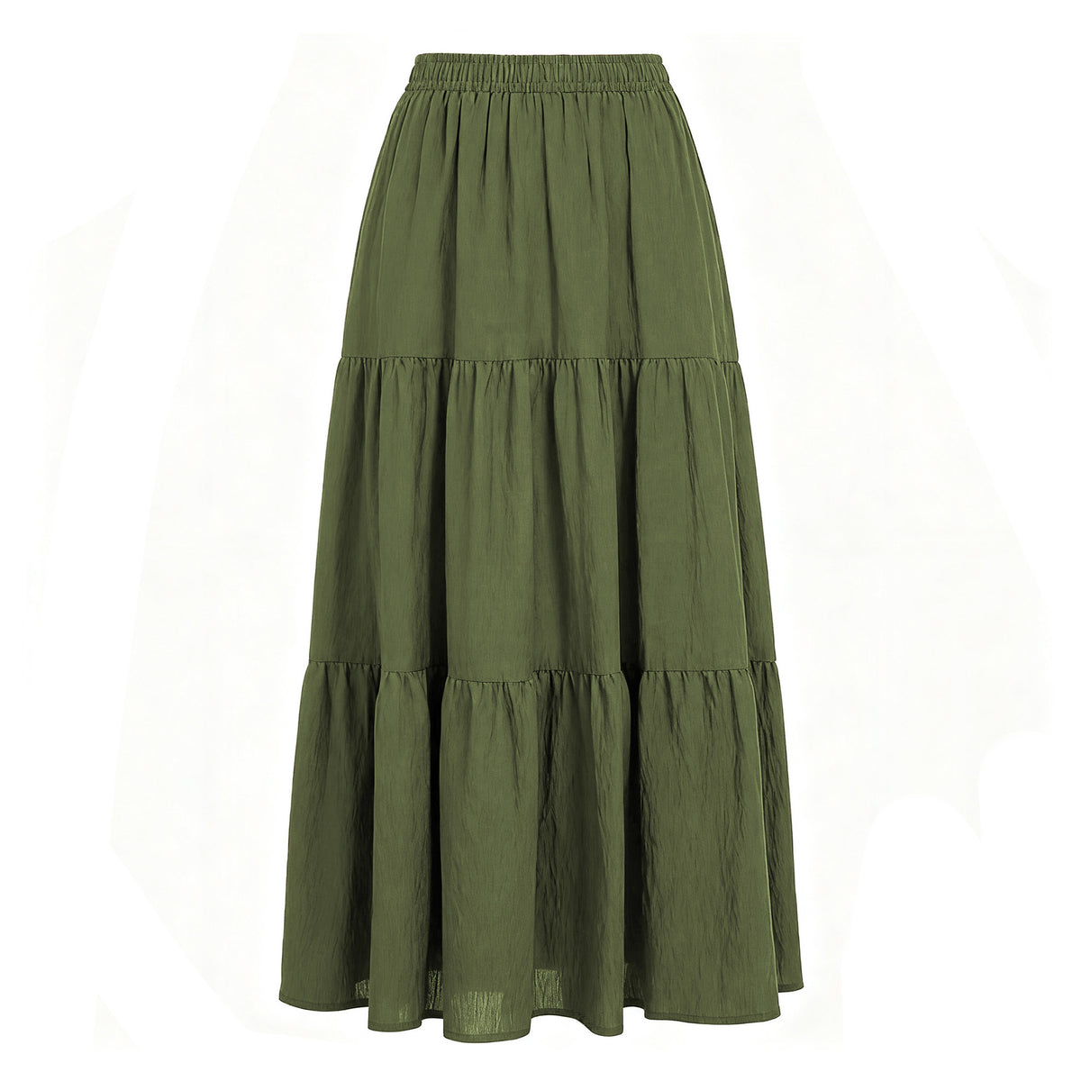Tiered Cotton Linen Maxi Skirt With Pockets - Green