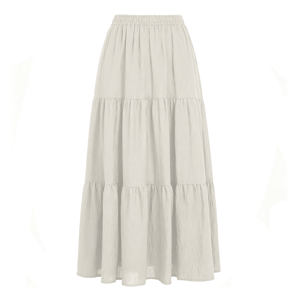Tiered Cotton Linen Maxi Skirt With Pockets - White