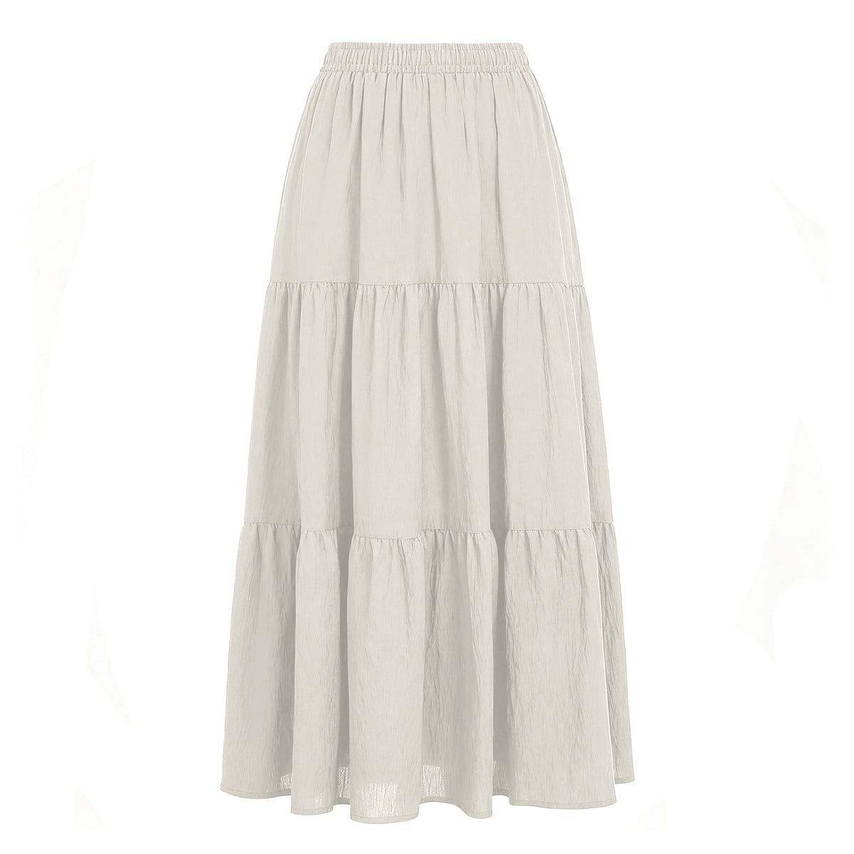 Tiered Cotton Linen Maxi Skirt With Pockets - White
