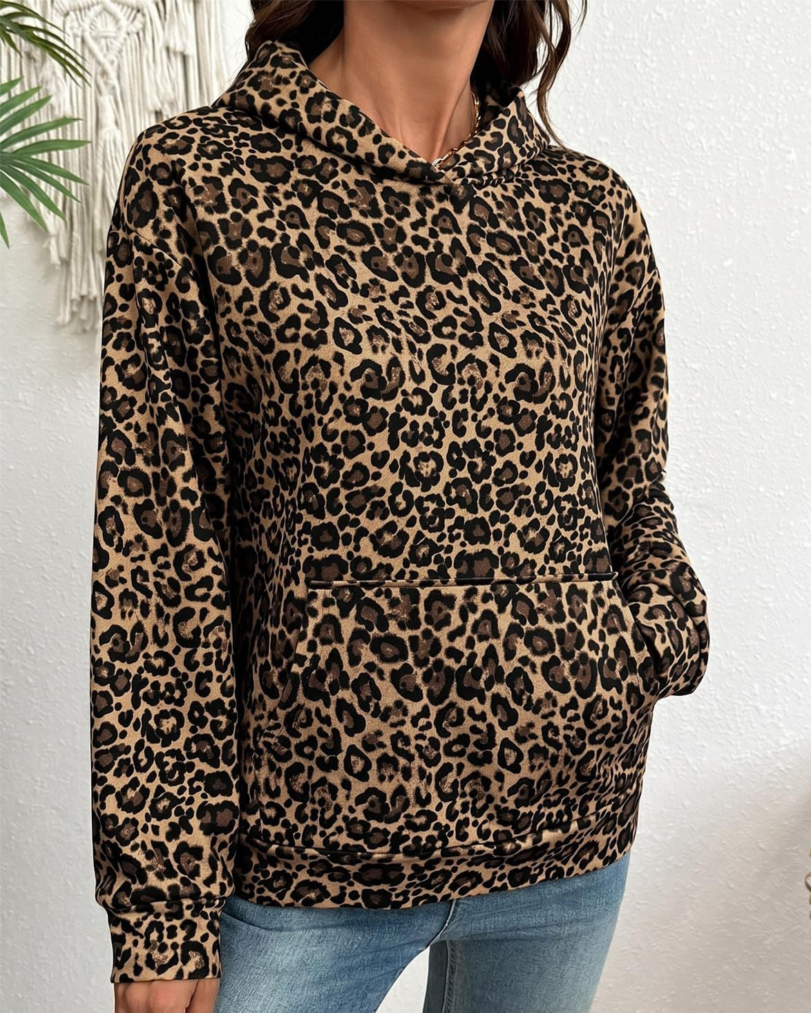 Leopard Print Hoodie With Button Placket