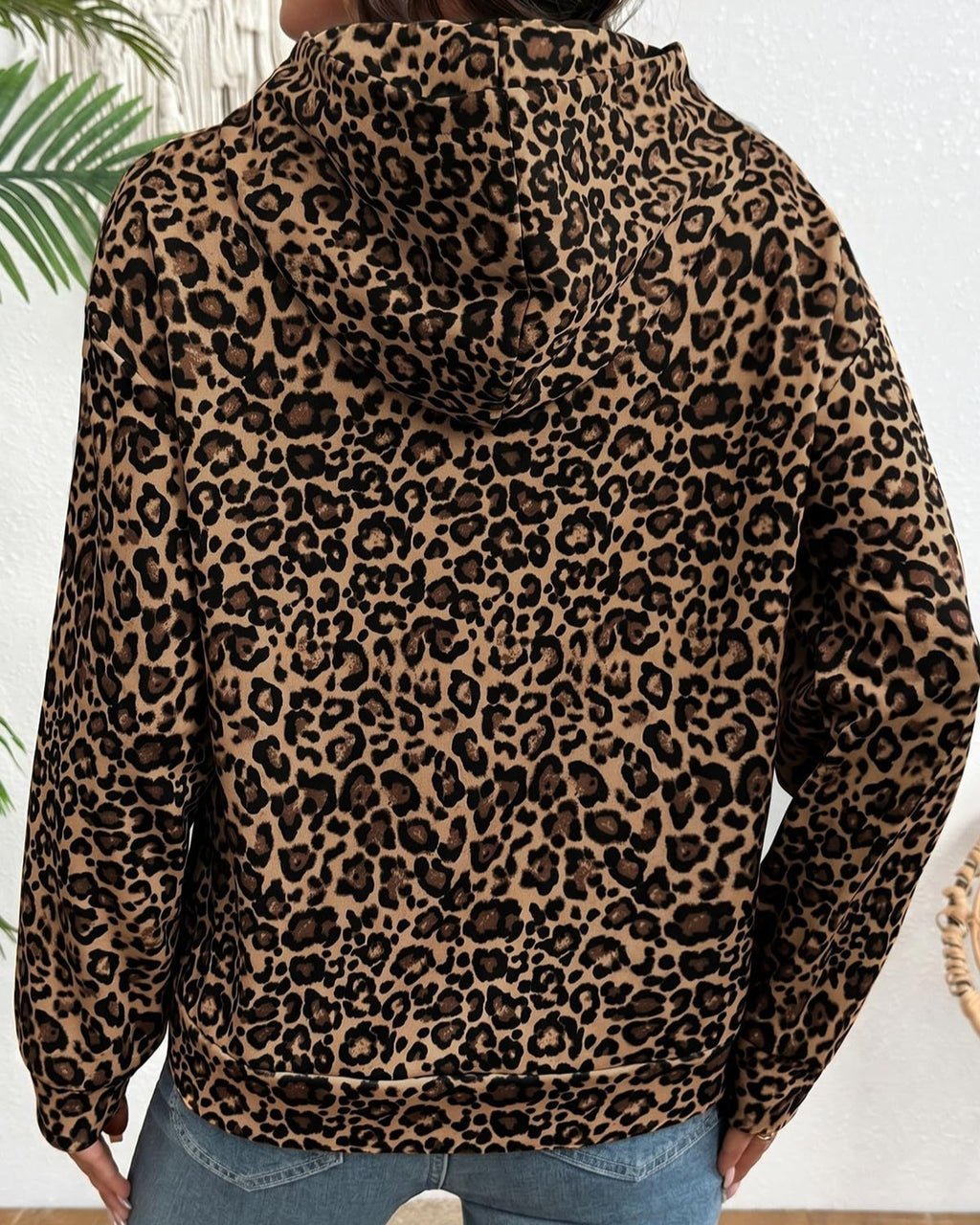 Leopard Print Hoodie With Button Placket - view 1