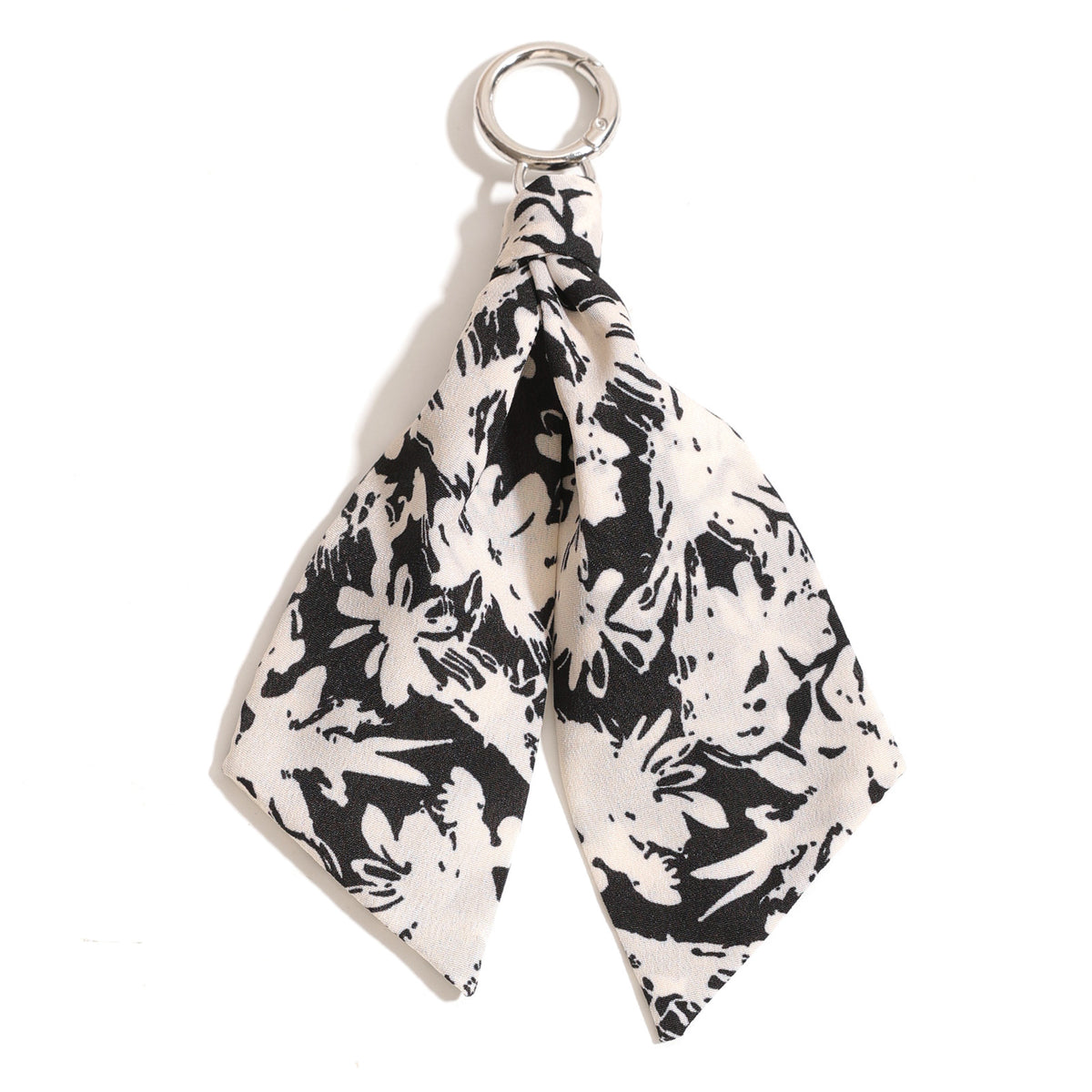 Silhouette Floral Ribbon Ring Keychain Charm - Black