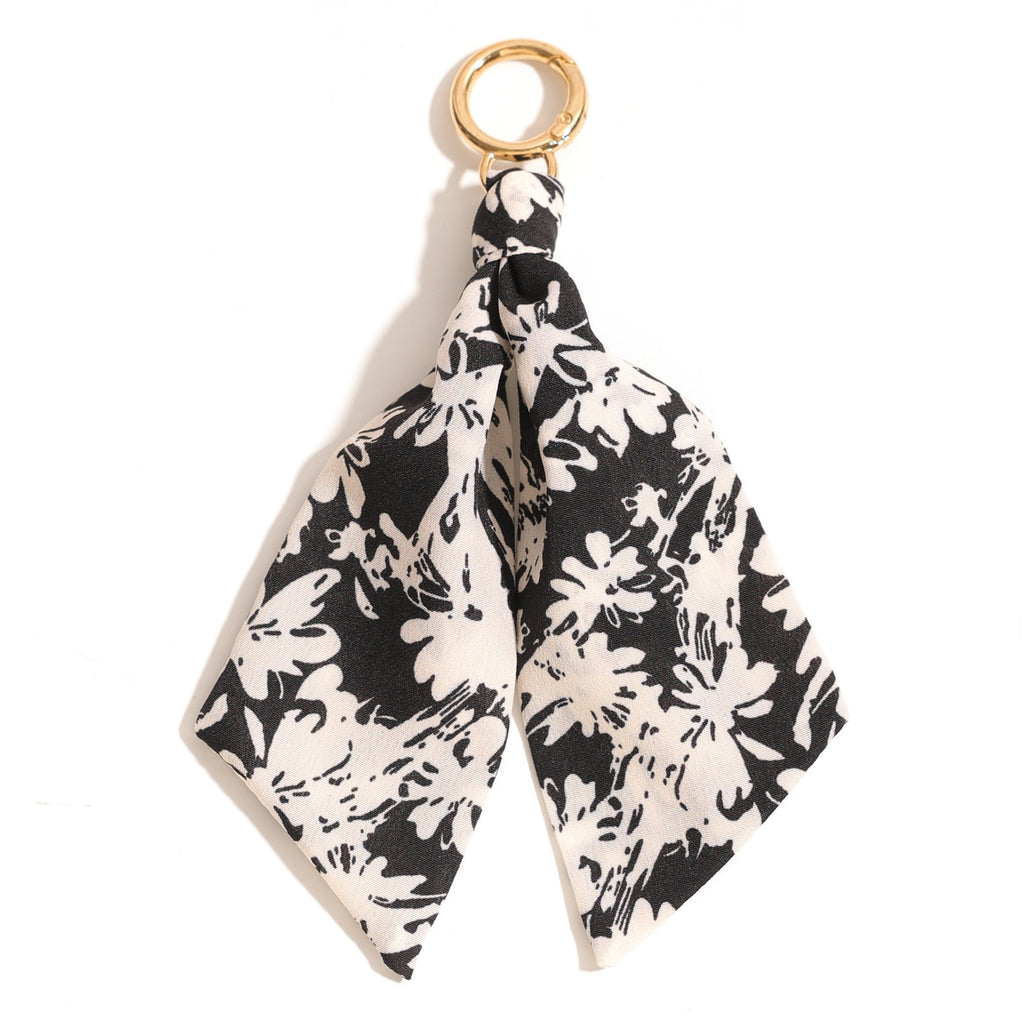 Silhouette Floral Ribbon Ring Keychain Charm - GoldBlack