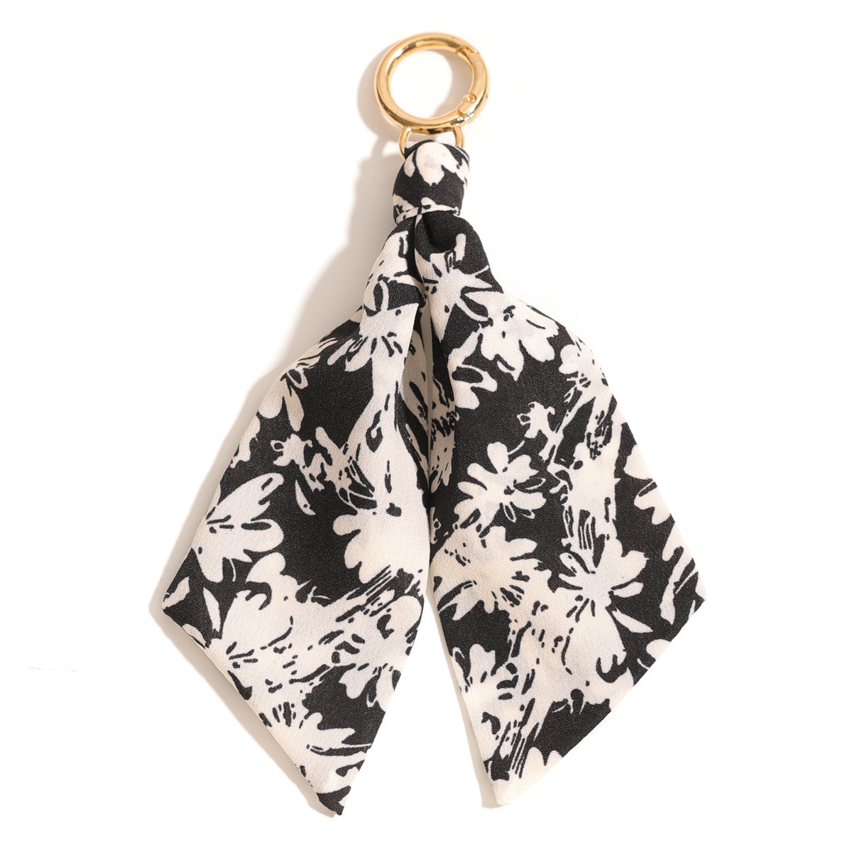 Silhouette Floral Ribbon Ring Keychain Charm - GoldBlack