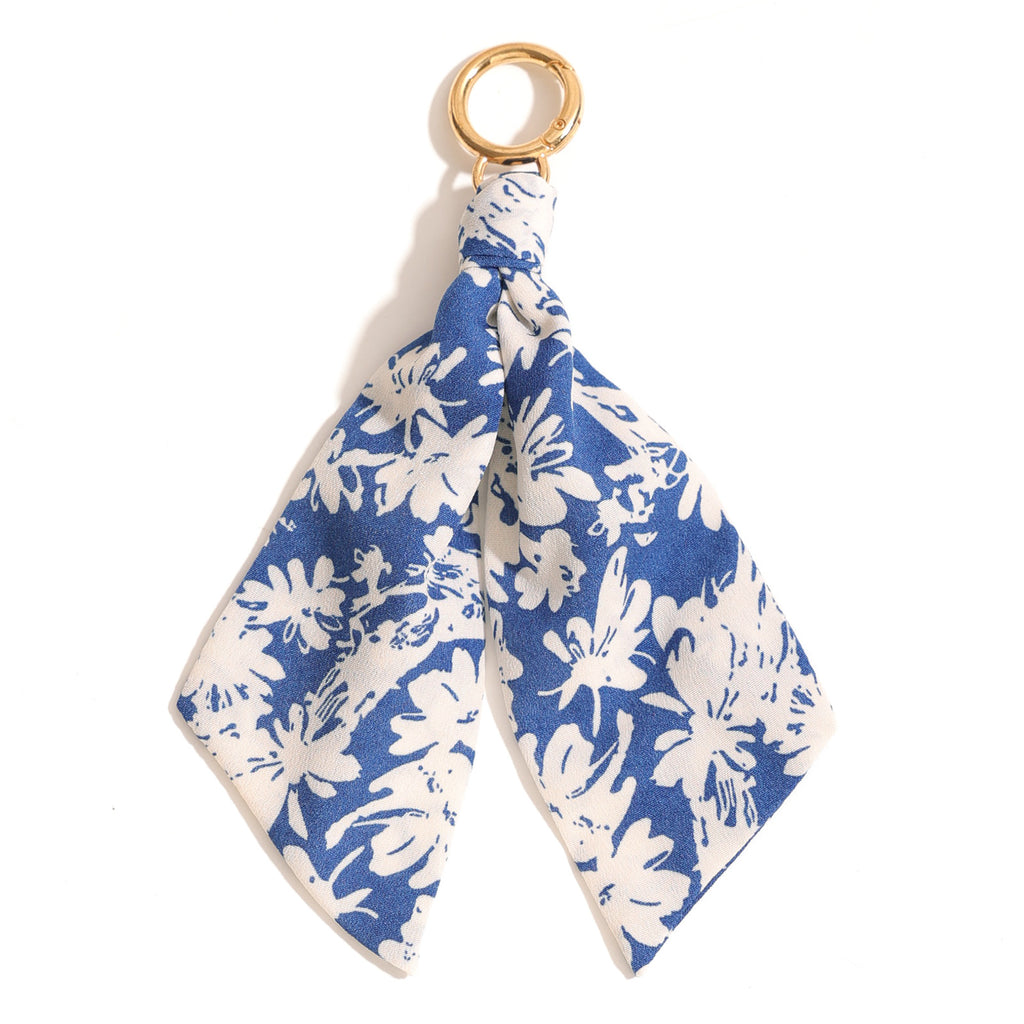 Silhouette Floral Ribbon Ring Keychain Charm - GoldBlue