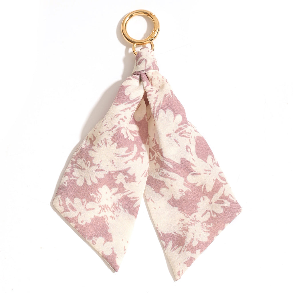 Silhouette Floral Ribbon Ring Keychain Charm - GoldPink