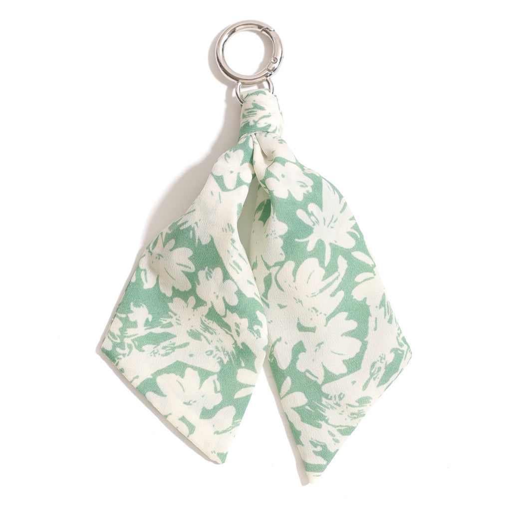 Silhouette Floral Ribbon Ring Keychain Charm - Green