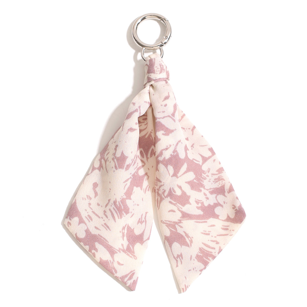 Silhouette Floral Ribbon Ring Keychain Charm - Pink