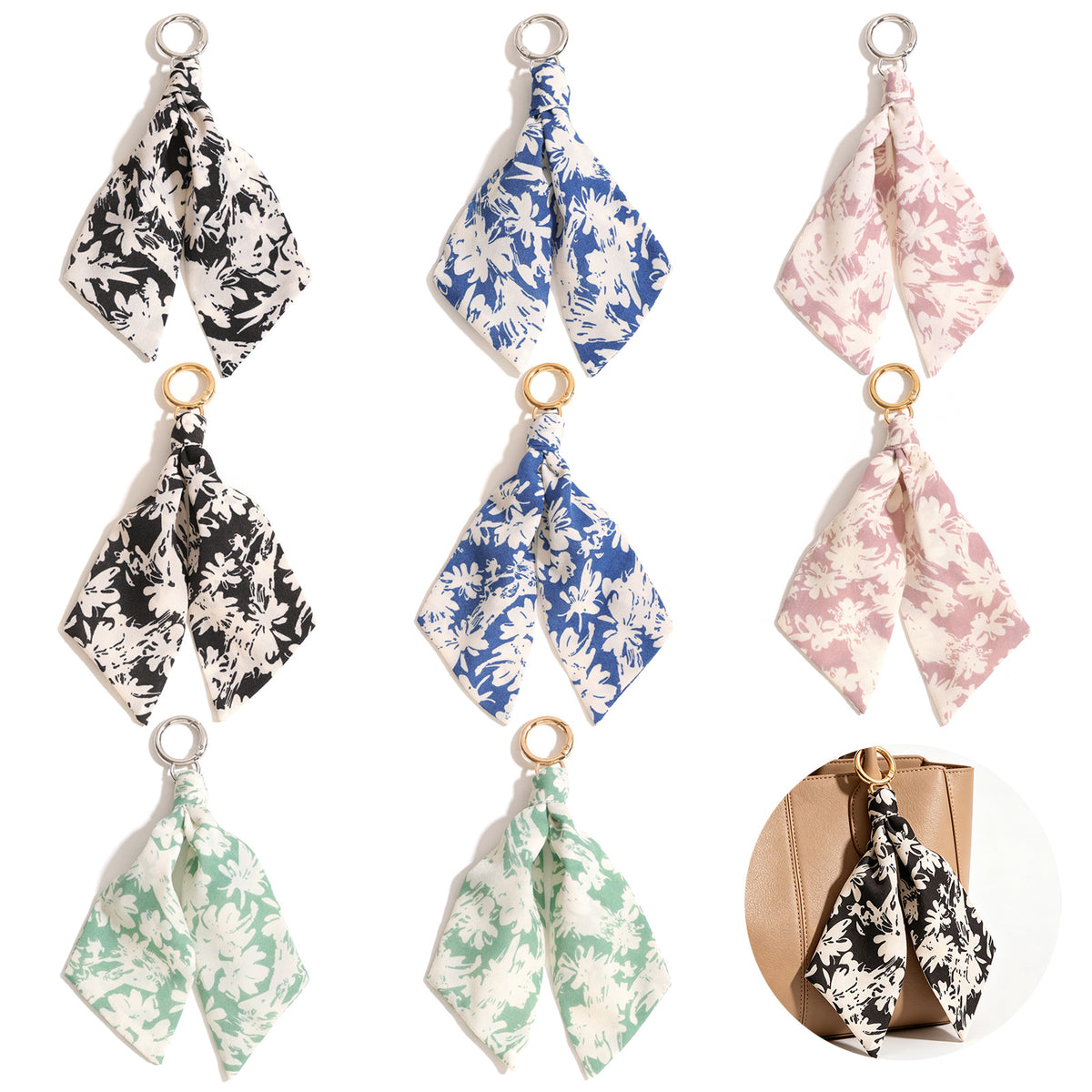 Silhouette Floral Ribbon Ring Keychain Charm