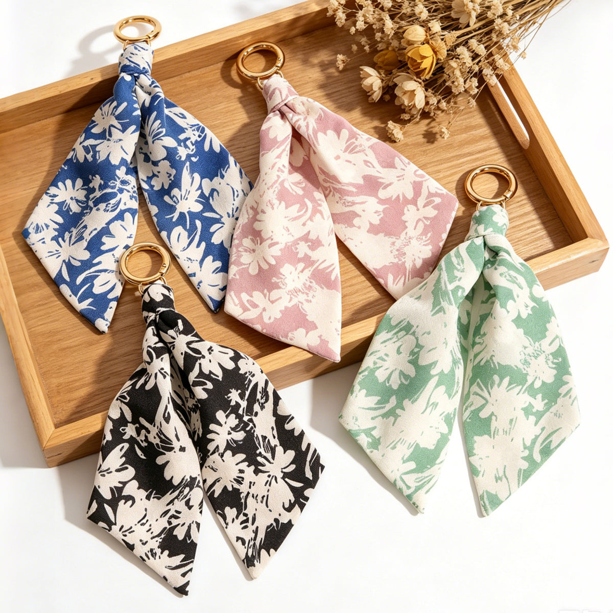 Silhouette Floral Ribbon Ring Keychain Charm - view 1