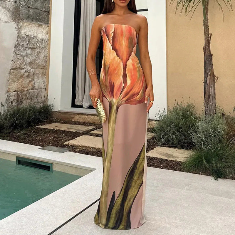 Floral Bandeau Column Maxi Dress - Decor