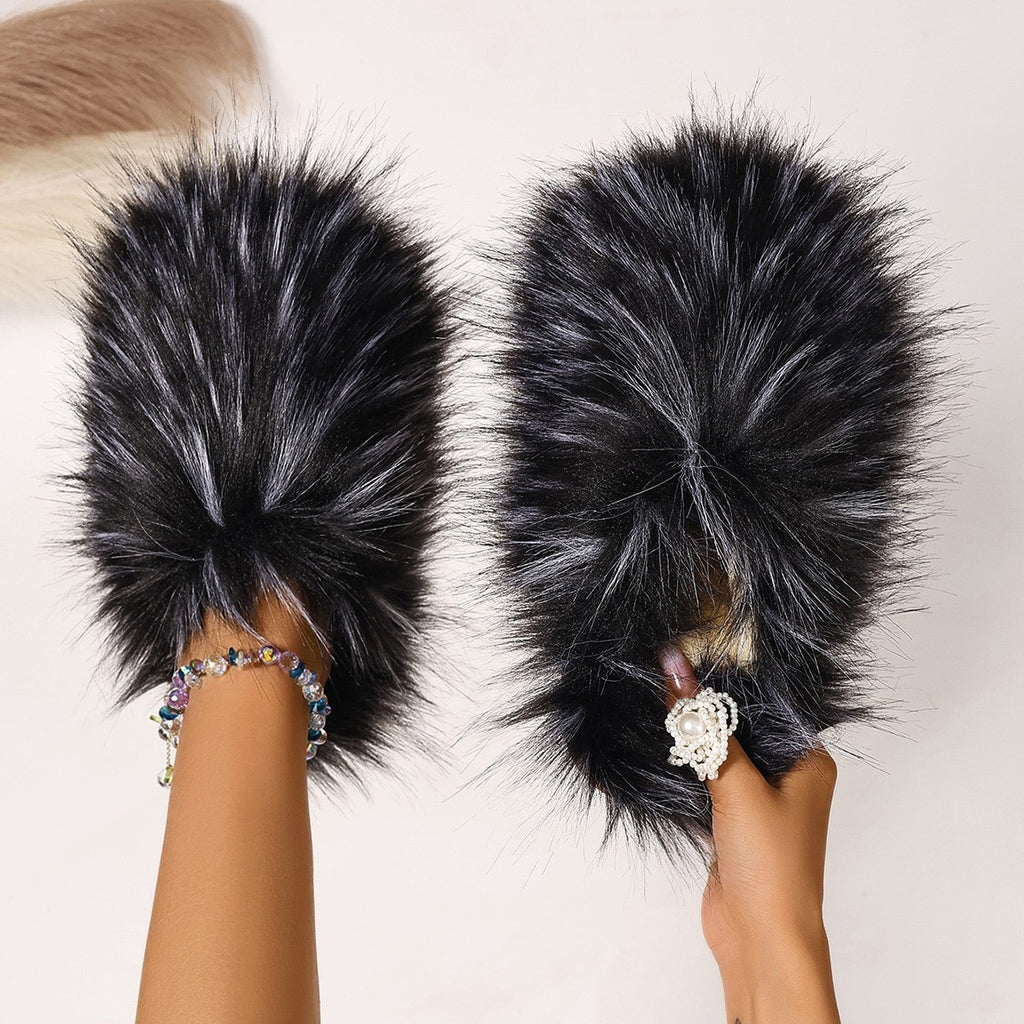 Fluffy Faux Fur Closed Toe Slide Slippers