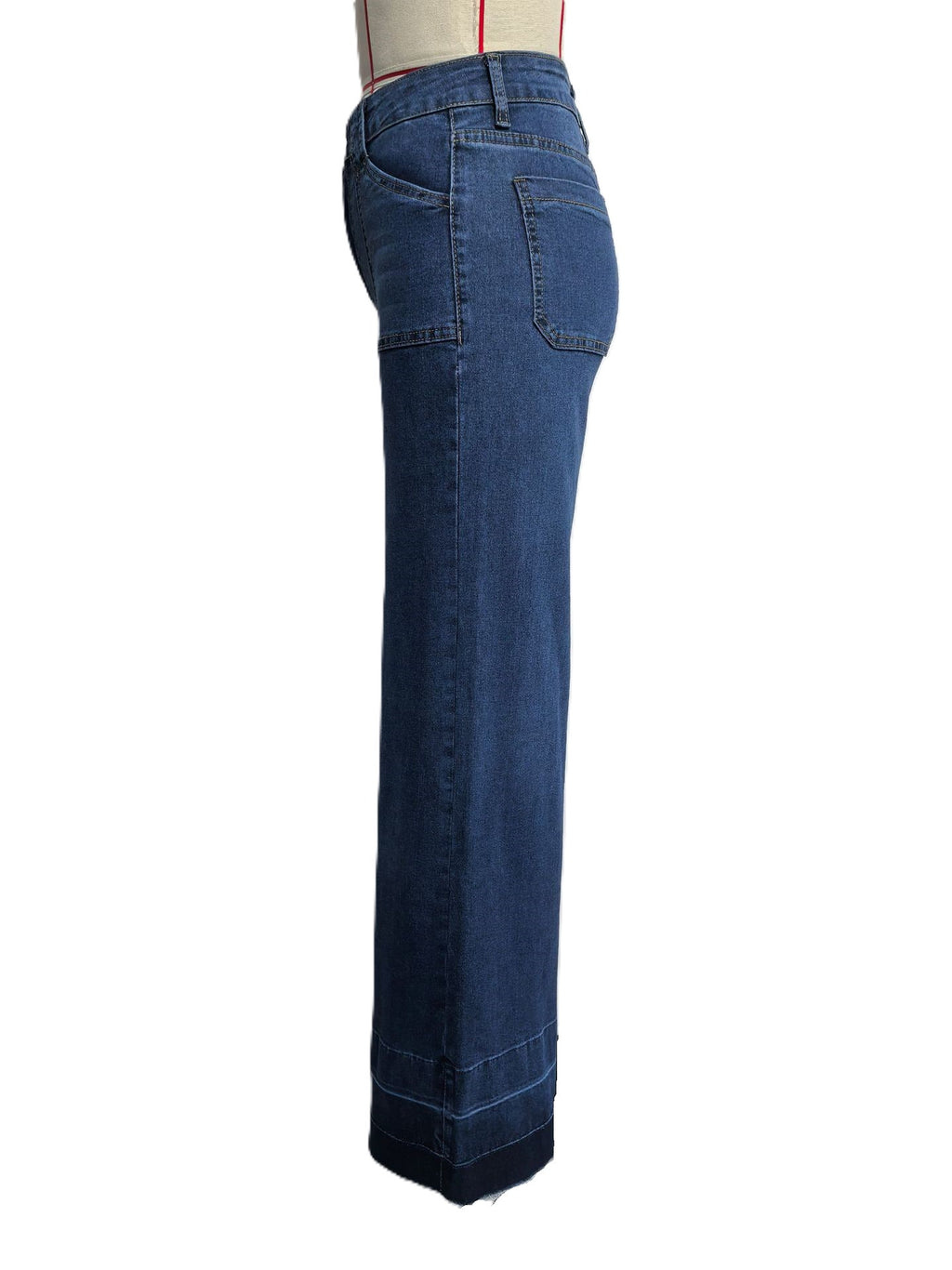 High Rise Wide Leg Patch Pocket Jeans - DarkBlue - 1