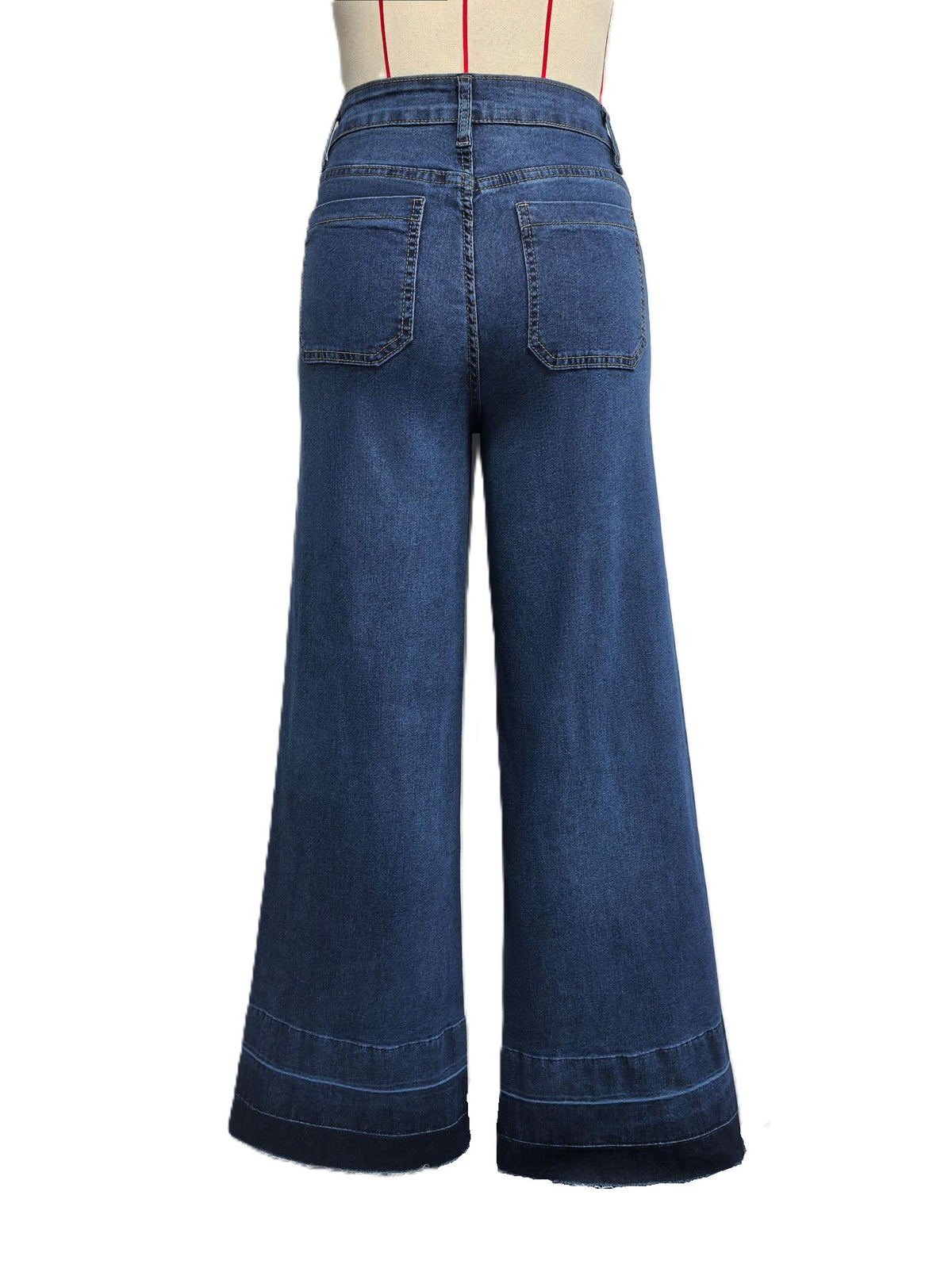 High Rise Wide Leg Patch Pocket Jeans - DarkBlue - 2