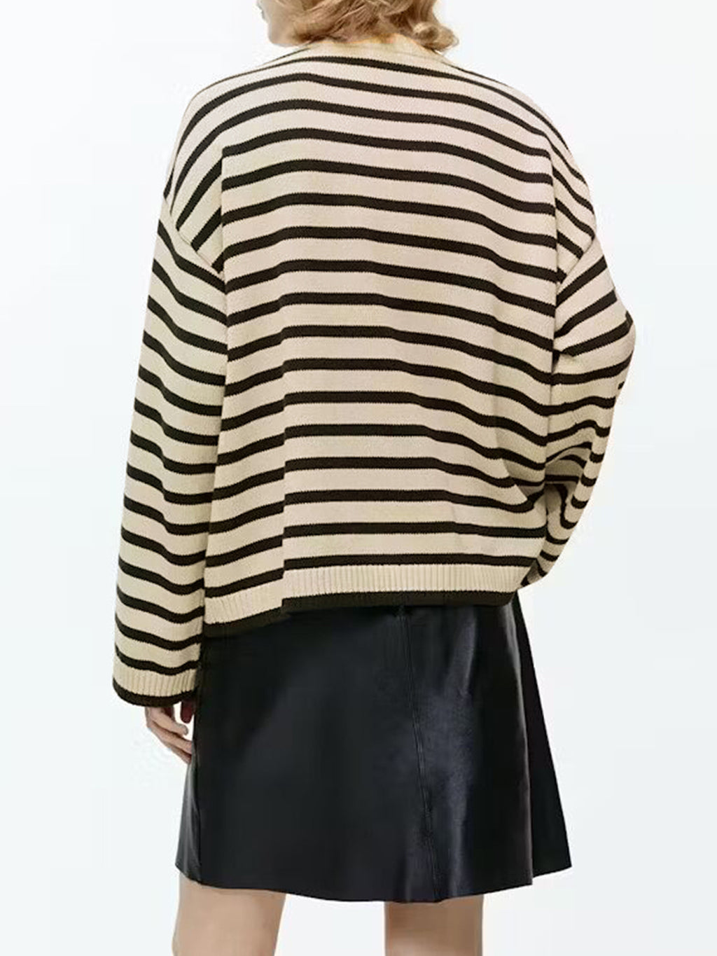 Breton Stripe Shoulder Button Sweater - Beige - 5