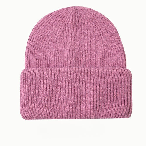 Angora Blend Ribbed Cuffed Beanie - RoseRed