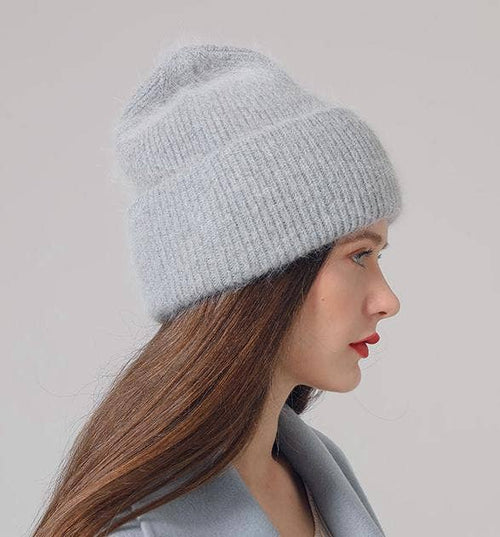 Angora Blend Ribbed Cuffed Beanie