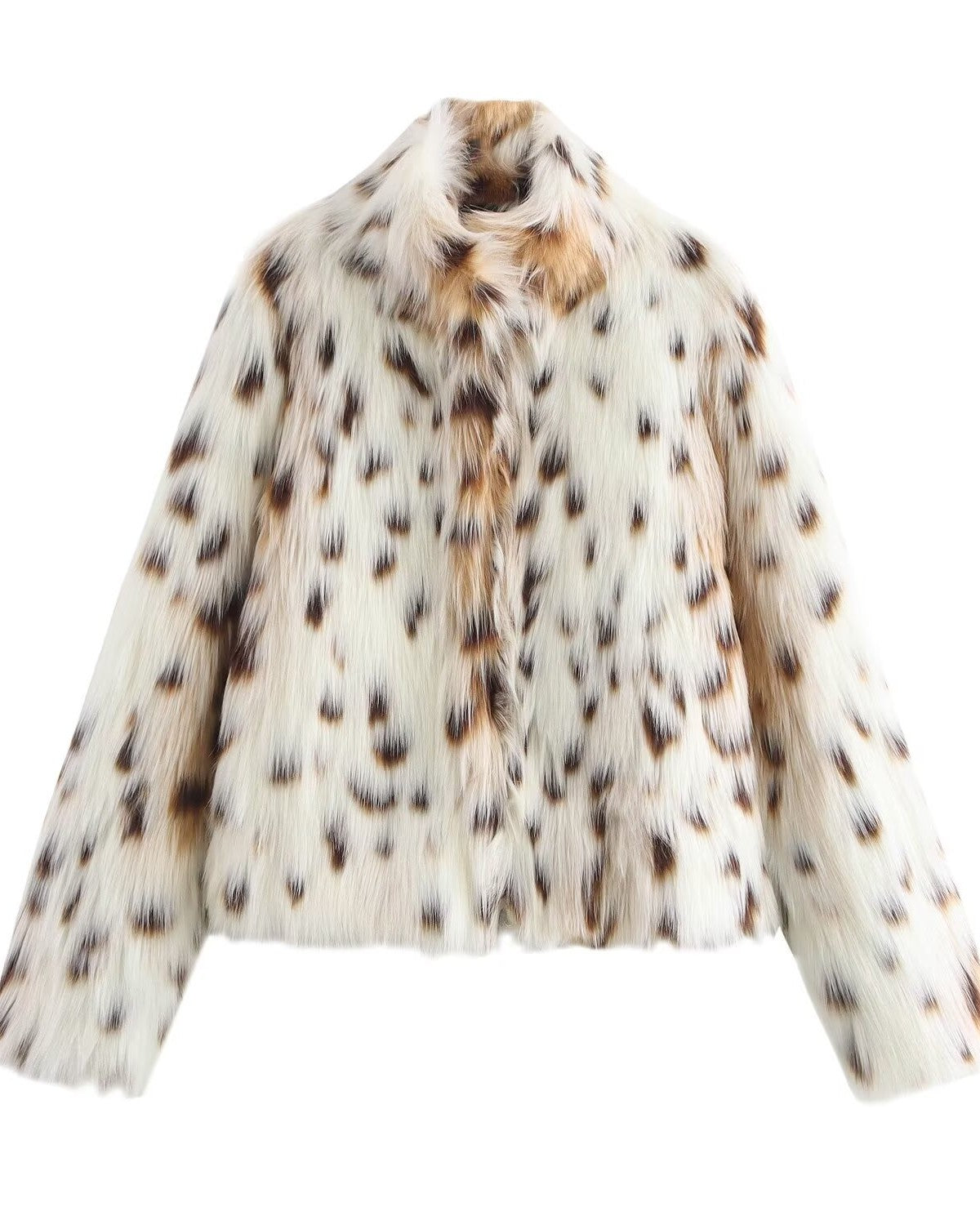Leopard Print Faux Fur Cropped Coat - C1