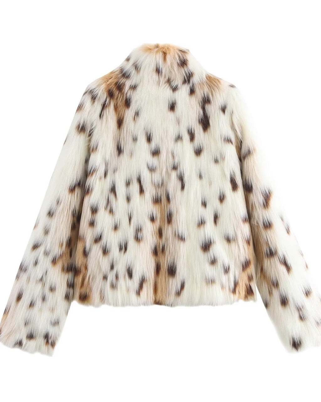 Leopard Print Faux Fur Cropped Coat - C1 - 1