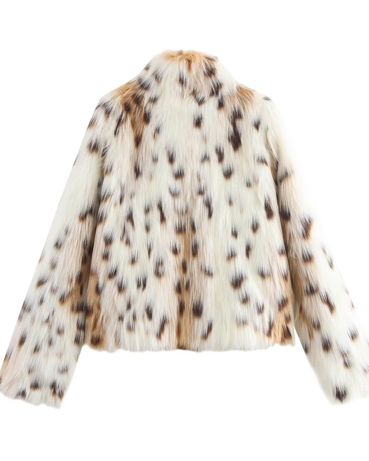 Leopard Print Faux Fur Cropped Coat - C1 - 1