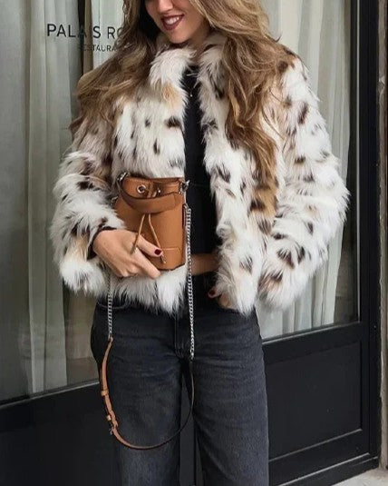 Leopard Print Faux Fur Cropped Coat - C1 - 2