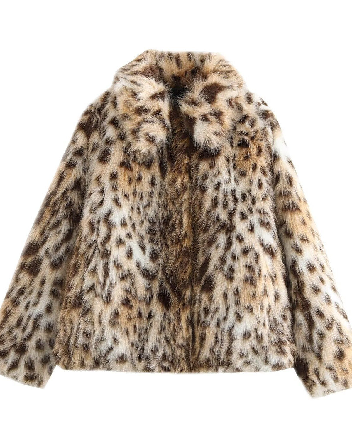 Leopard Print Faux Fur Cropped Coat - C2