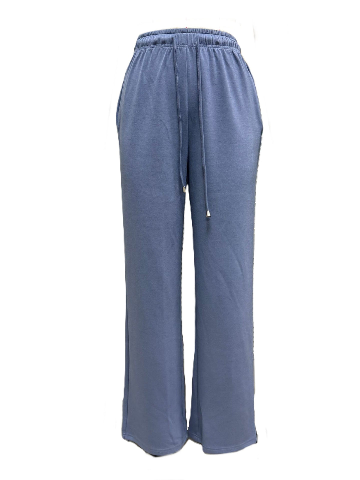 Soft Drawstring Waist Relaxed Straight Pants - Blue