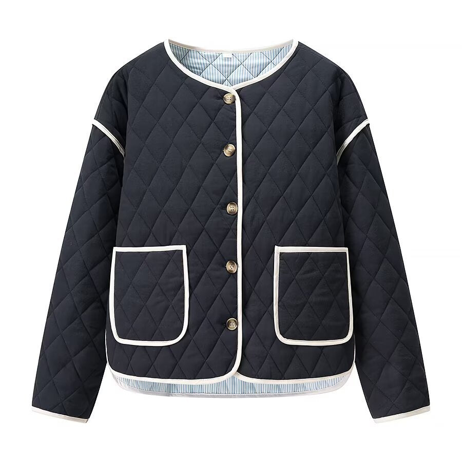 Diamond Quilted Contrast Trim Jacket - black